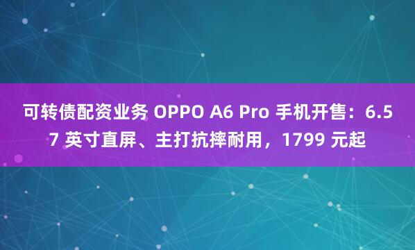 可转债配资业务 OPPO A6 Pro 手机开售：6.57 英寸直屏、主打抗摔耐用，1799 元起