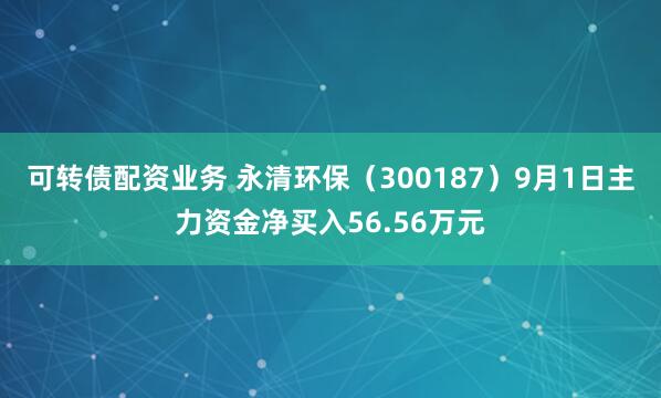 可转债配资业务 永清环保（300187）9月1日主力资金净买入56.56万元